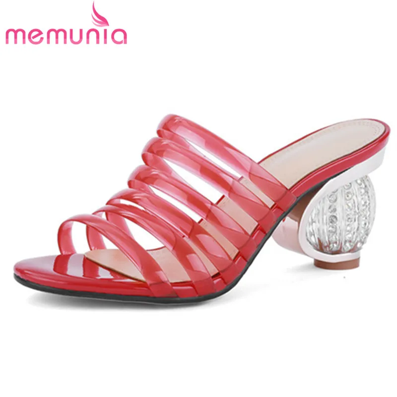 

MEMUNIA 2019 newest style women sandals pvc Transparent summer shoes hollow out high heels ladies fashion shoes big size 43