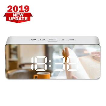

LED Rectangular Mirror Digital Clock Alarm Clock PC Anti-drop Makeup Mirror USB Night Temperature Brightness Setting Electronic