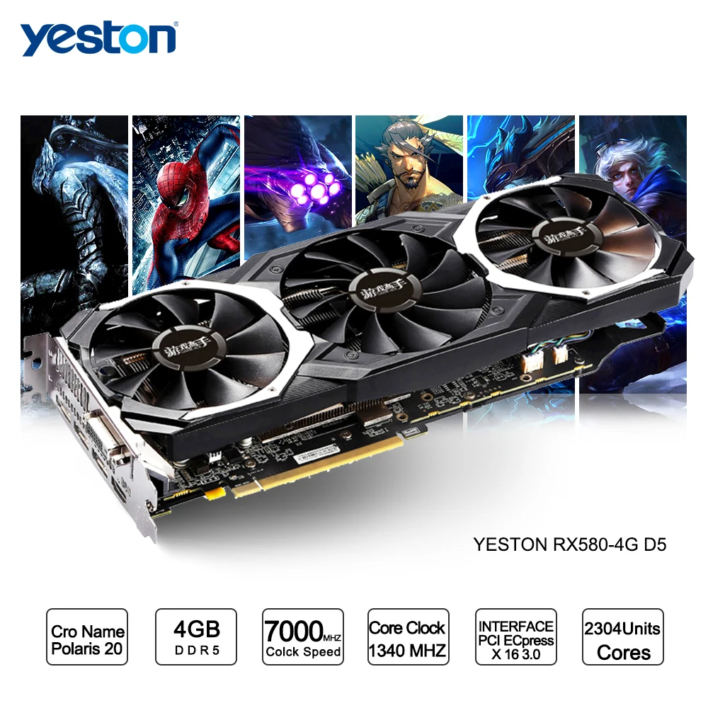 

Yeston Radeon RX 580 GPU 4GB GDDR5 256 bit Gaming Desktop computer PC Video Graphics Cards support DVI/HDMI PCI-E X16 3.0