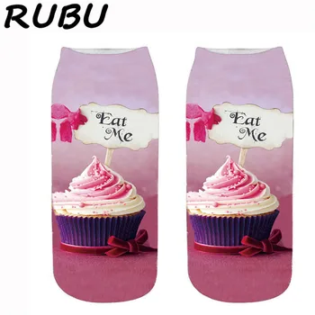 

RUBU Hot 3D Food Printing Women Short Socks Cotton Art men funny socks women Low Ankle Femme Sock Sale 7VB170