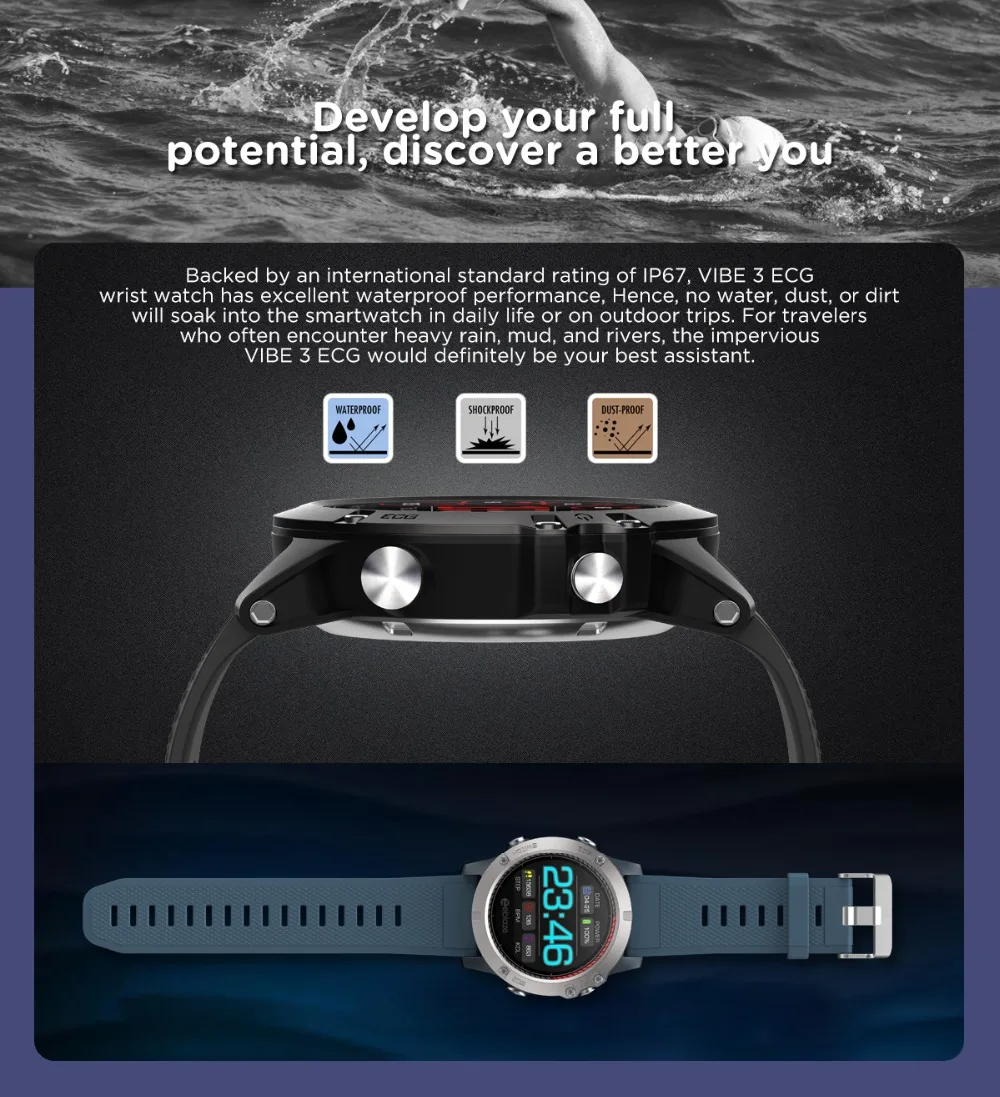 Zeblaze VIBE 3 ЭКГ мгновенный ЭКГ по требованию цветной дисплей пульсометр мульти спортивные режимы фитнес-трекер IP67 водонепроницаемые Смарт-часы