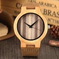 Wooden Watch Quartz Watches Men Stripes Face Stylish Natural Luxury Bamboo Wood Wristwatches Male Female Clock Fashion Hour Time