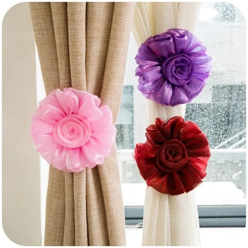 2Pcs Rose Flower Curtain Clip-on Tie Backs Holdback Tieback Holder Panel Decor 