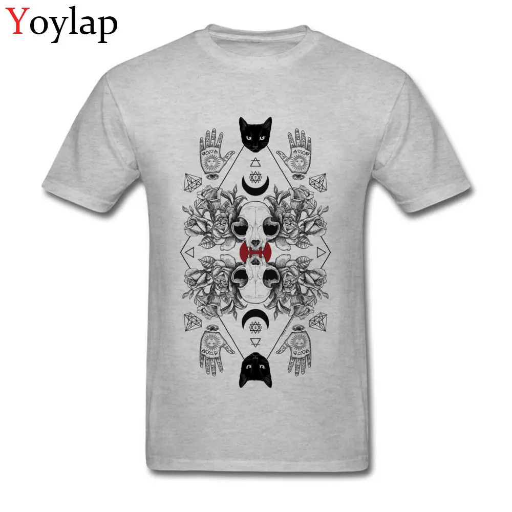 Prevailing Printing Tops T Shirt O Neck Fall Pure Cotton Short Sleeve T-Shirt for Men Symmetric Alchemy Printed On Tee-Shirt grey