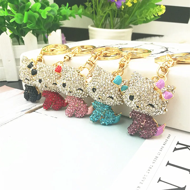 Crystal Rhinestone Metal Hello Kitty pink Cat Keychain Novelty Gifts