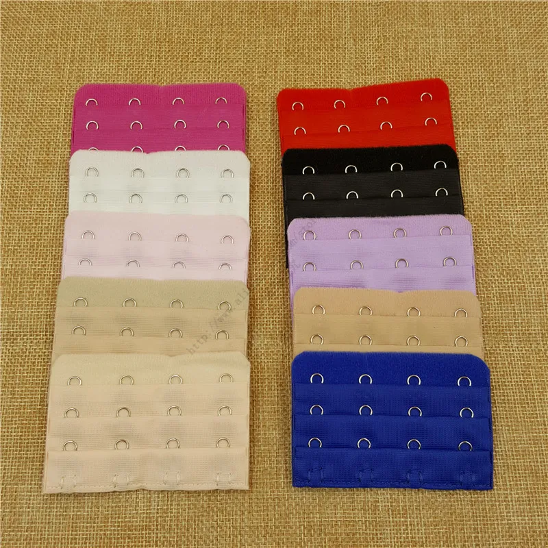 

(100pcs/lot ) 3 rows 4 Women lady good quality adjustable bra extender strap extension buckle 10 colors