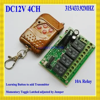 

DC 12V 4 CH Relay RF Remote Control Switch 4 way Receiver Transmitter 315/433.92MHz Wireless Switch for Remote ON OFF Power