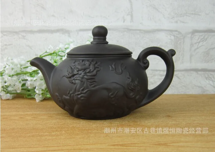 Аутентичный Исин 320 мл чайный горшок чайный набор чайник, кунг-фу чайный горшок китайский дракон и лошадь фиолетовый глиняный горшок черный и красный чайный сервиз