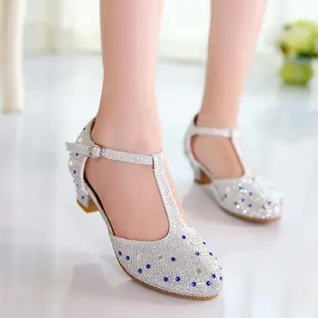 

Princess Girls Kids Leather Shoes Sequin Glitter Sweety Children Shoes Fake Snakeskin Buckle Low-heel Cute Girl Leather Footwear