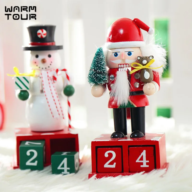 

WARM TOUR Mini Table Decoration Wood Christmas Calendar Nutcracker Decoration with Ornament X'mas Best Gift