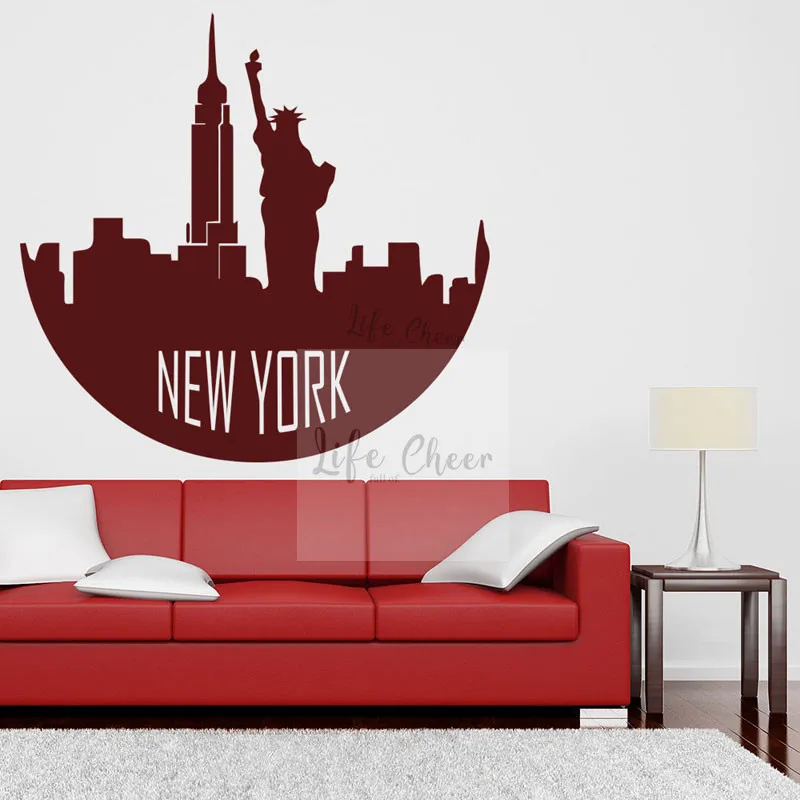 New York Skyline Wall Vinyl Decals Statue Of Liberty Sign Wall Sticker