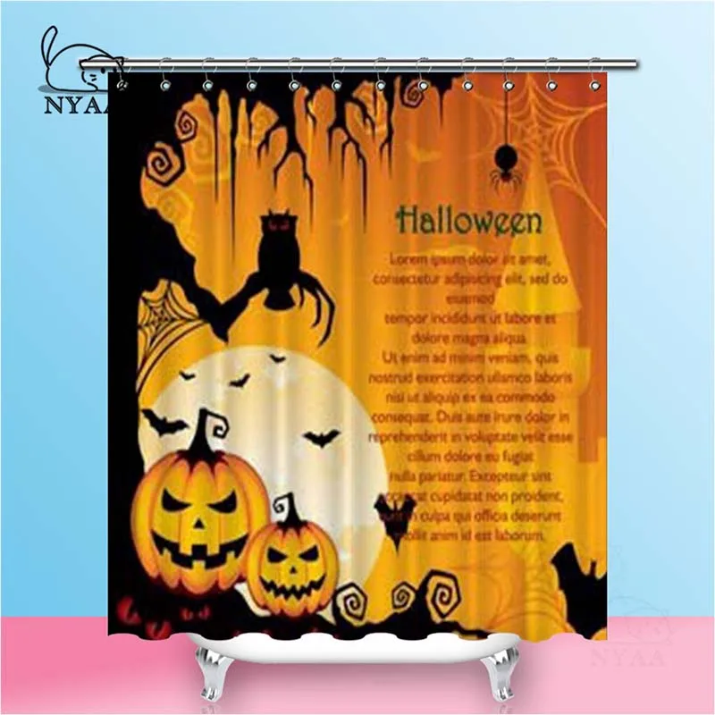 

Nyaa Halloween Background Shower Curtains Yellow Waterproof Polyester Fabric Bathroom Curtains For Home Decor