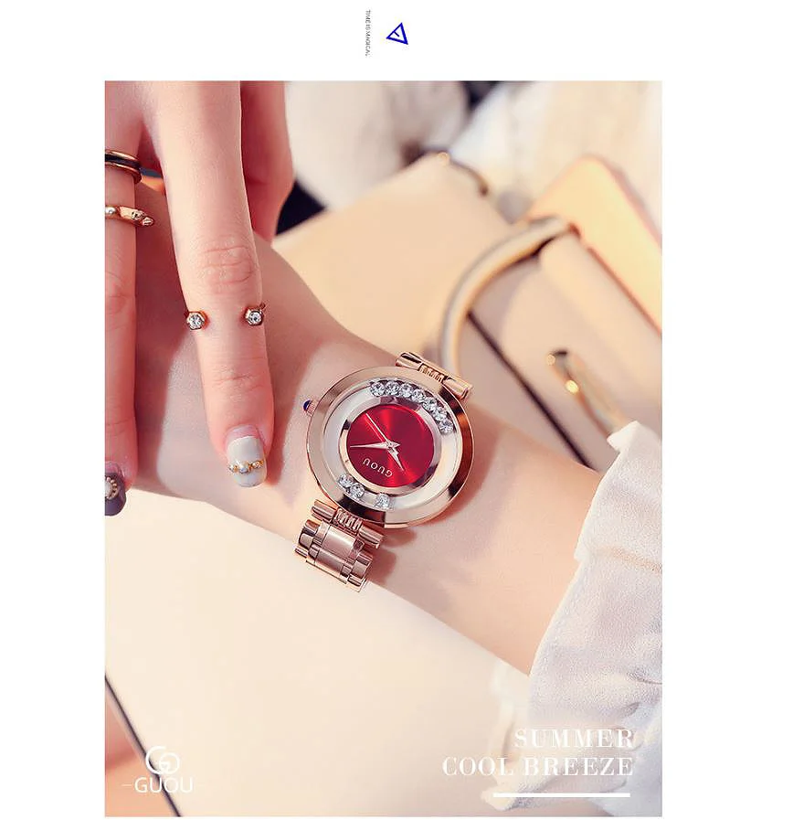 GUOU Женские часы женские часы моды роскошный браслет Часы для Для женщин розовое золото горный хрусталь часы Для женщин Reloj Mujer Saat