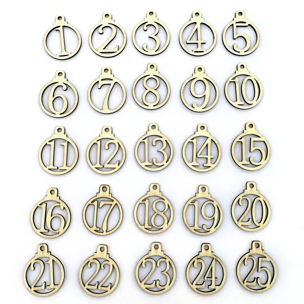 

25pcs 1-25 Wooden Christmas Advent Calendar Gift Tags Number Gift Tags Christmas Countdown Tags Christmas Decoration