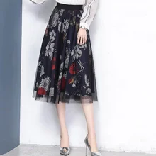 Летняя Весенняя модная Женская эластичная юбка с высокой талией и цветочным принтом, Женская сетчатая юбка 4xl плиссированная юбка с цветочным рисунком