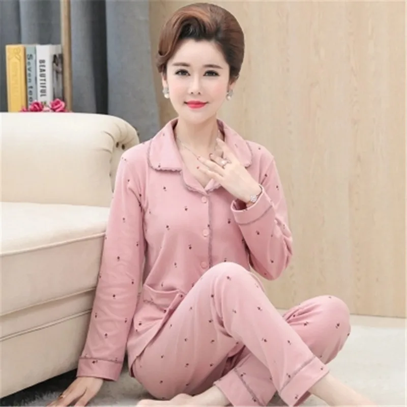 

Pajamas Sets Women 100% Cotton Flower Print Fashion Women Long Sleeve Sleepwear Suit 2 piece Sexy Spring Home Suit Plus Size 392