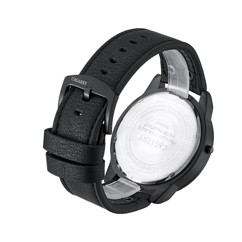 drop shipping cool big case men watches leather strap dual time zones sport mens quartz watch male clock dz style brave for men (2)
