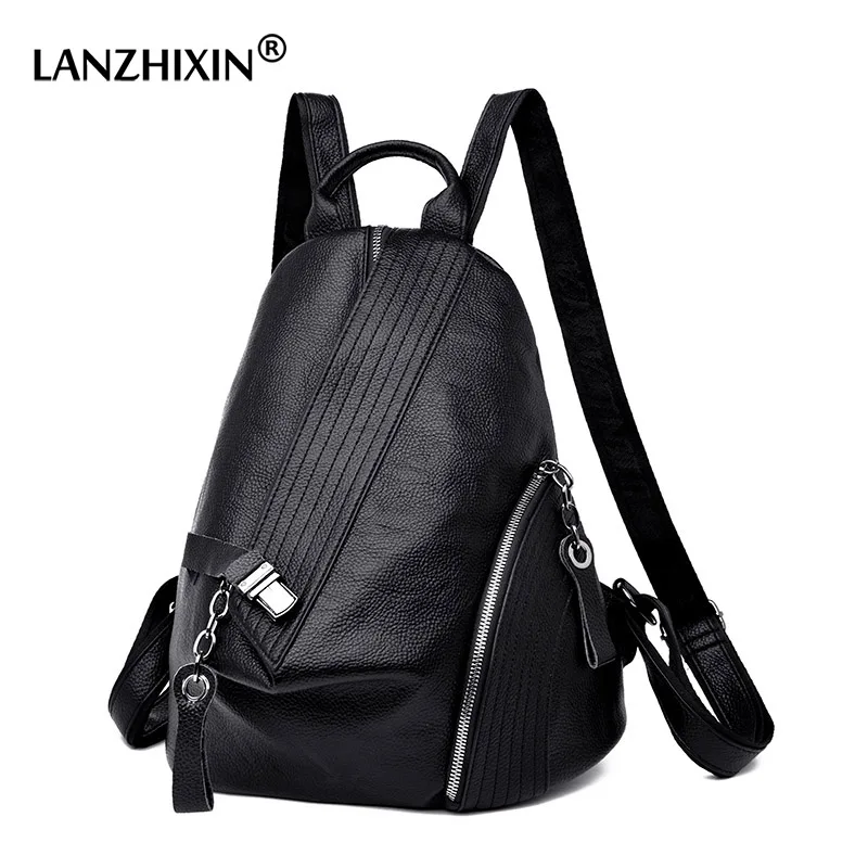 

LANZHIXIN Casual Striped Leather Woman Backpack Bags Fashion Waterproof Travel School Backpack Anti Theft Backpacks Bag mochila