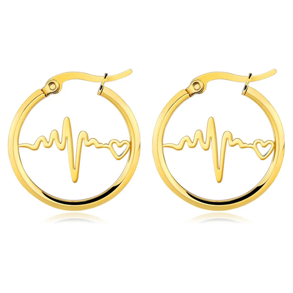 

Fashion titanium steel round earrings stainless steel geometric ECG earrings female gold jewelry accesories women gifts