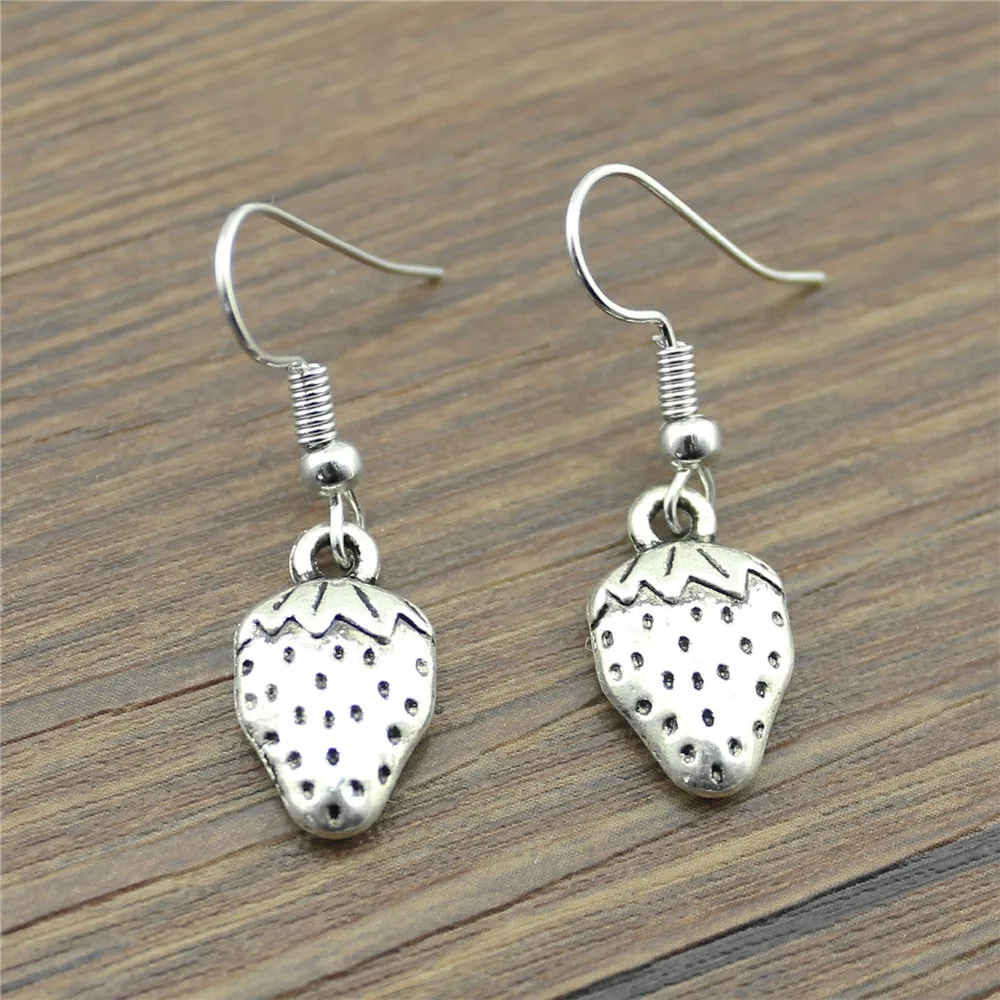 Handmade Antique Silver Color Cute Strawberry Shaped Drop Earrings For