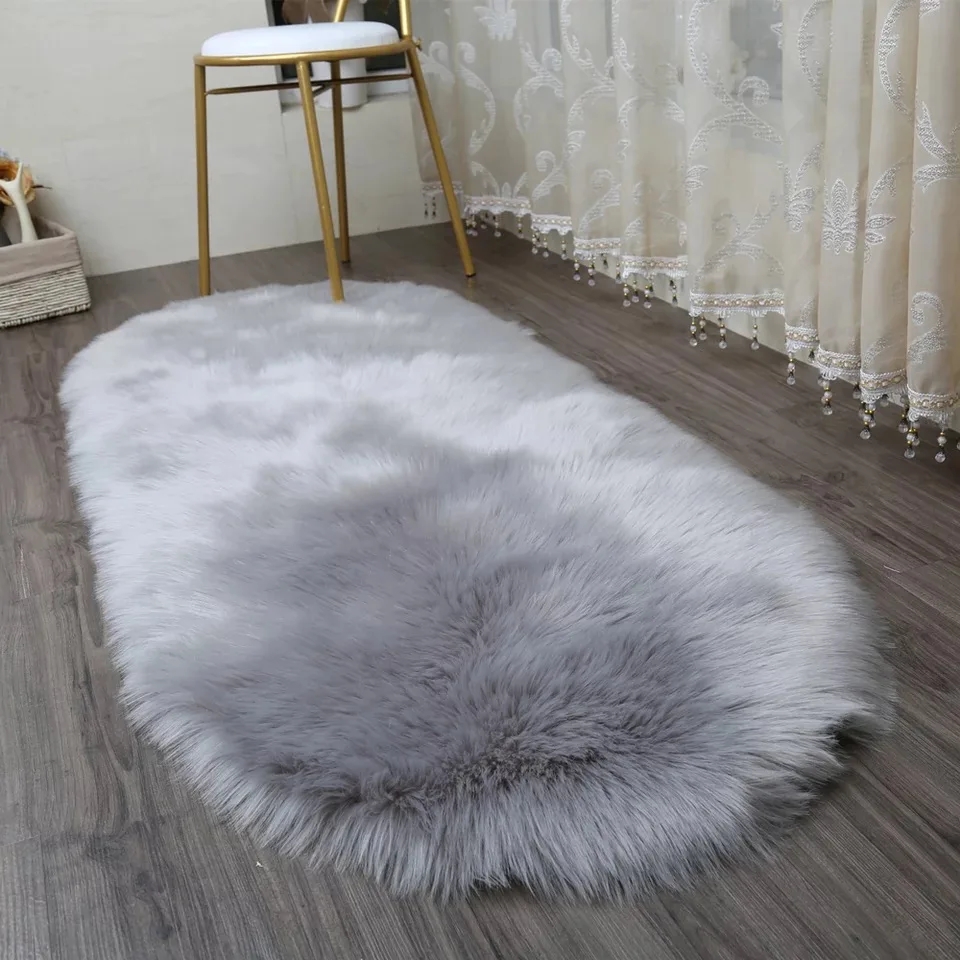 Muzzi Long Faux Fur Artificial Skin Rectangle Fluffy Chair Seat Sofa