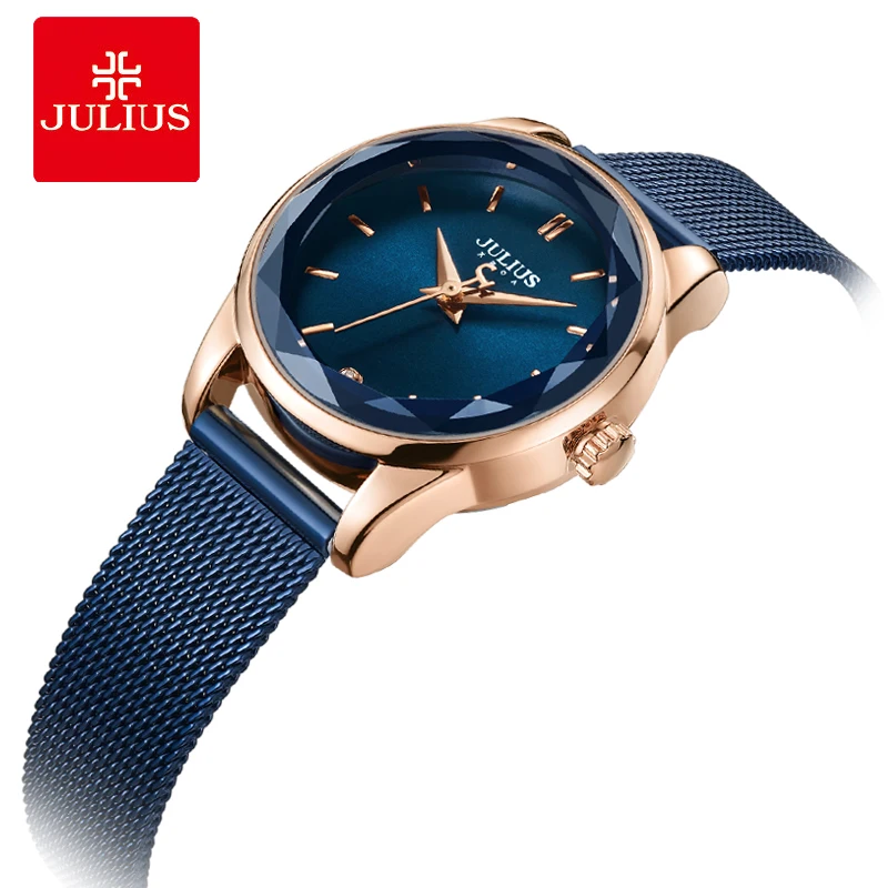 Bracelet Watch Rose-Gold-Clock Womens Irregular Round Julius JA-1040 Glass Crystal Dial