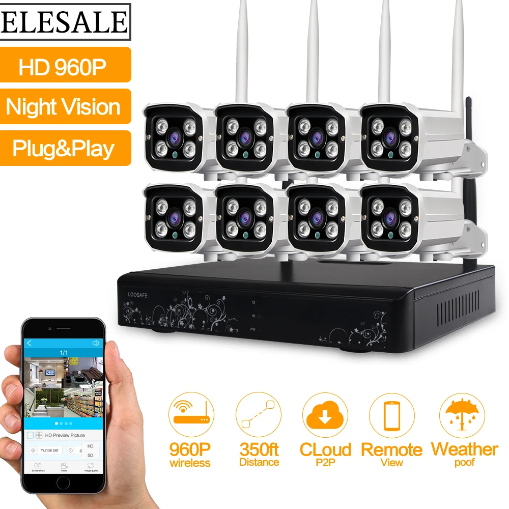  HD 960P Outdoor Surveillance Camera System 8CH NVR Kit CCTV Home Security Camera System Wireless WI - 32725809510