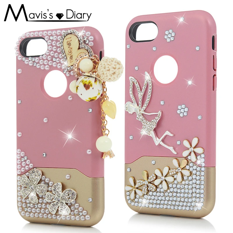 For Iphone 7 8 Plus 3D Rhinestone Phone Case Hard Plastic Soft TPU