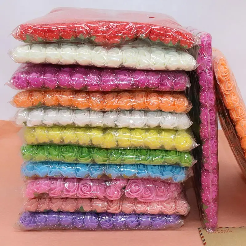 

144Pcs 2.5cm Pompon Mini PE Foam Rose Heads Artificial Silk Flowers bouquet For Wreath DIY Wedding Scrapbooking Fake Rose Flower
