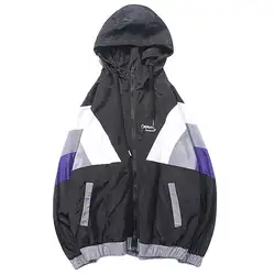 Harajuku спортивная куртка-ветровка для мужчин хип-хоп Уличная куртка с капюшоном цветной блок осень 2019 Повседневная Толстовка Куртка пальто