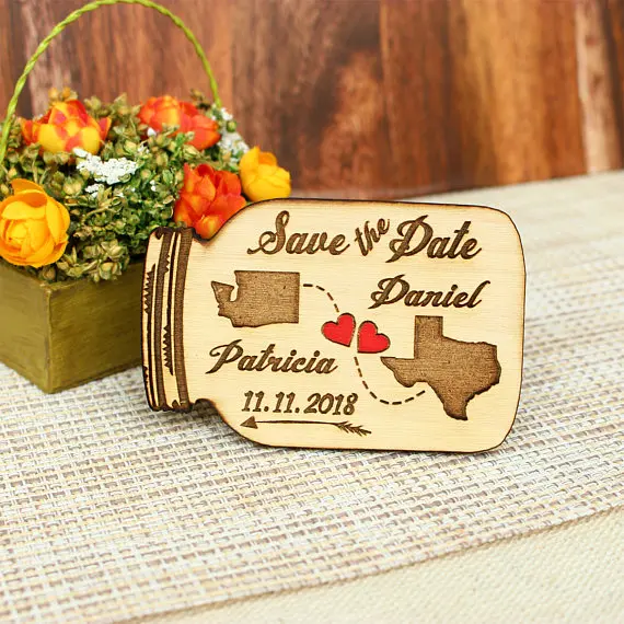 

Map Magnets ,Rustic Wooden Magnets, mason jar save the date magnet, unique save date