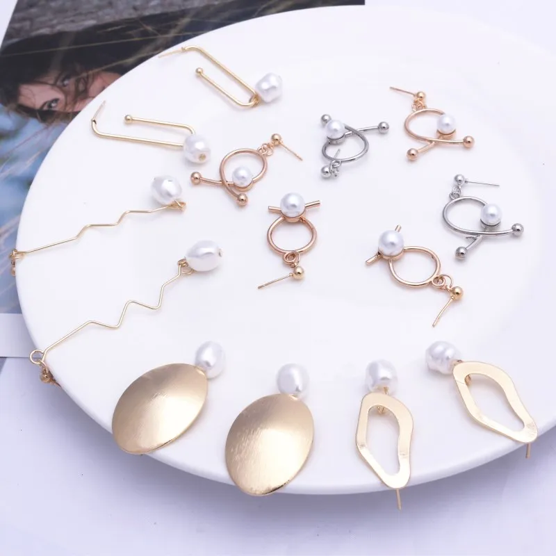 

EK575 European Geometric Irregular Metal Imitation Pearl Drop Earrings for Women Jewelry Punk Simple Statement Mujer Pendientes