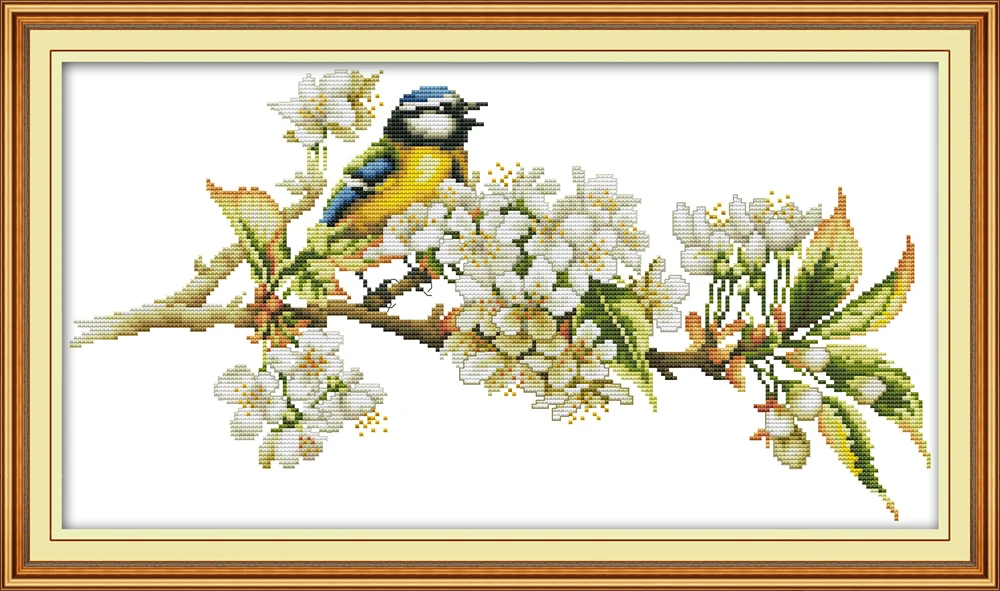 

Bird and flowers cross stitch kit aida 14ct 11ct count print canvas stitches embroidery DIY handmade needlework