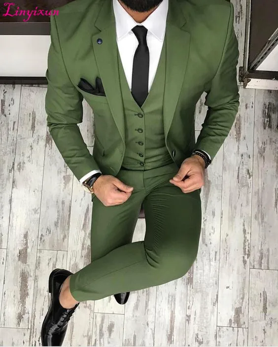Linyixun, новейший дизайн пальто, брюки, зеленый мужской костюм, приталенный облегающий смокинг, смокинг на заказ, блейзер для жениха, вечерние костюмы, Terno Masculin