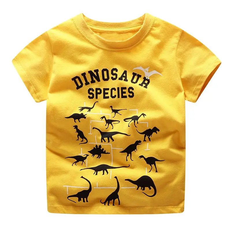 Летняя футболка для мальчиков; коллекция года; Одежда для девочек в европейском и американском стиле; футболка с динозавром; Детские футболки с аппликацией животных; одежда для детей - Цвет: AW468