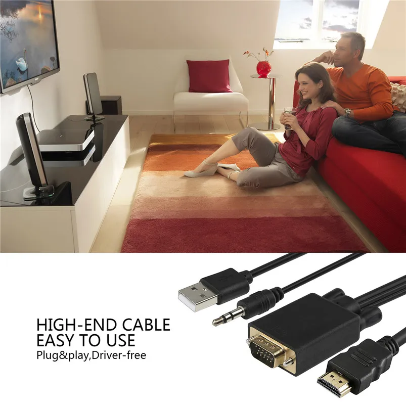 1 м 3 VGA в HDMI адаптер с USB кабелем цифровой аналоговый видео аудио конвертер для ПК