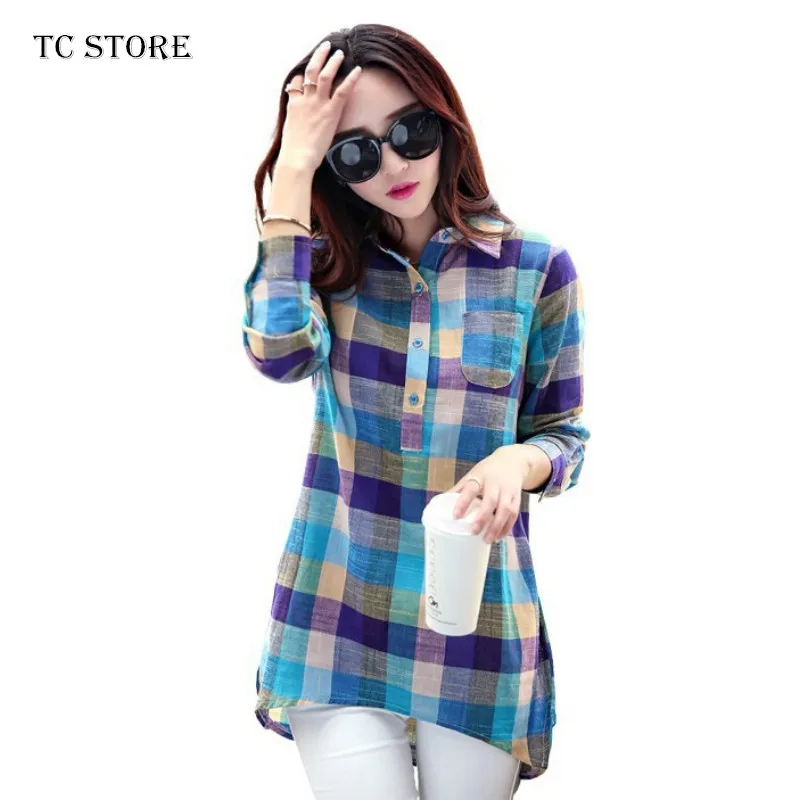 

Autumn Warm Women Check Plaids Lady Long Sleeve Plaid Style T-Shirt Tops Loose Shirts New Sale T7