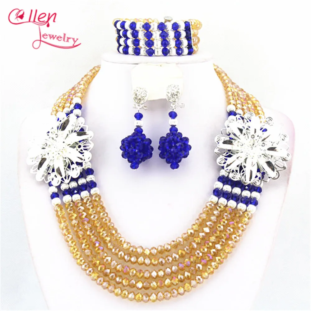 Nigerian wedding african beads jewelry sets for brides Crystal Necklace