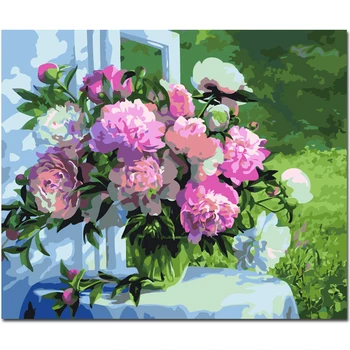 

RIHE Pink Flowers-DIY Framed Oil Painting By Numbers kit, Wall Art Pictures, Canvas Paint By Numbers For Living Room 40x50cm