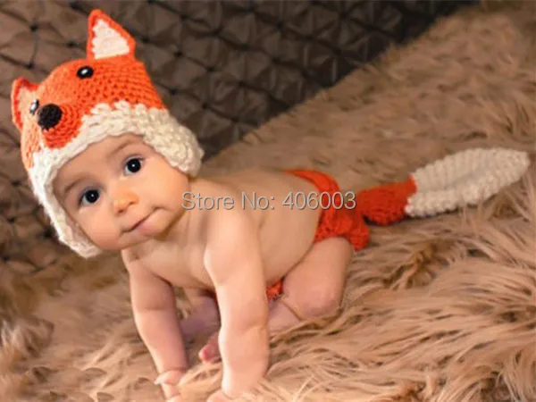 

Hot sale fox handmade crochet hat photo prop baby sets photography baby clothes
