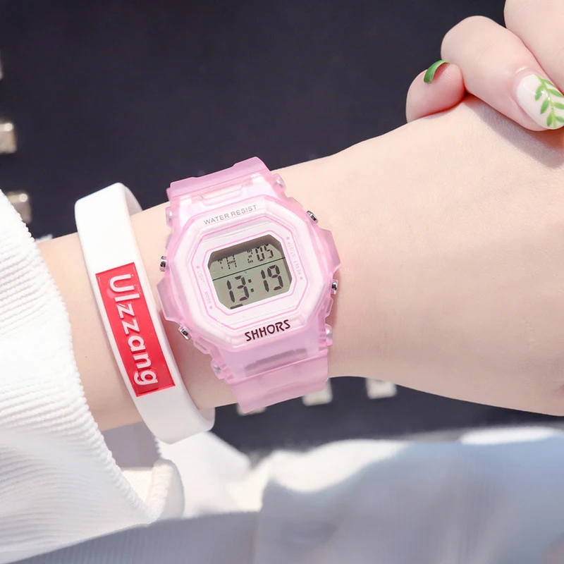 

Women Square Digital Watch Fashion Ulzzang Female Student Alarm Wateproof Electronic Sport Wrist Watch Pink Silicone Watches