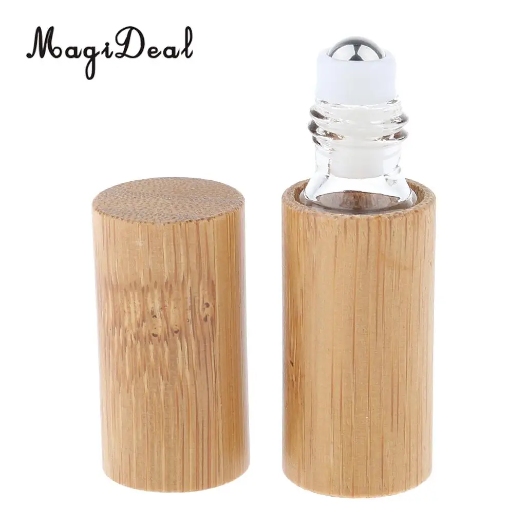 Natural Bamboo Refillable Empty Essential Oil Makeup Roll On Bottle Travel Portable Container 5ml