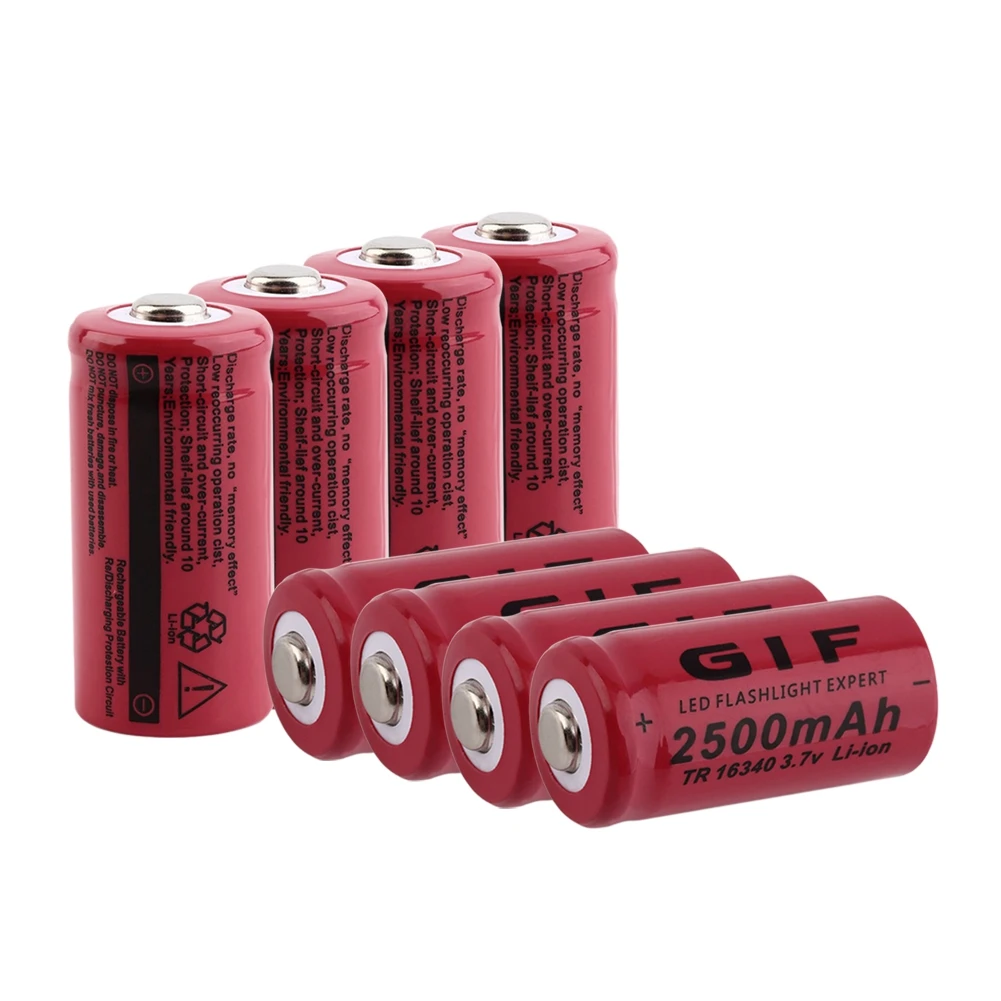 

1/2/4/6/8 Red 3.4x1.6cm 16340 2500mAh 3.7V Li-ion Batteries Replace For CR123A CR17345 K123A VL123A DL123A 5018LC SF123A EL123AP