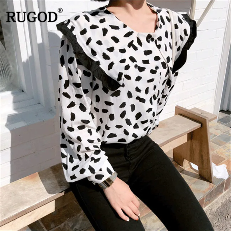 Printemps Rugod Femmes Élégant Portant Noir Tops Manches Femelle Dame Occasionnelle Bureau Chemisier allumette blanc 2019 Blouse Tout Chemise Doux Longues Imprimer rAqqI5wx