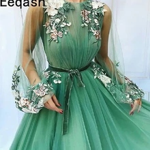 Арабское мусульманское вечернее платье, светильник с длинным рукавом и зеленым цветком, вечернее платье для выпускного вечера, вечернее платье на заказ