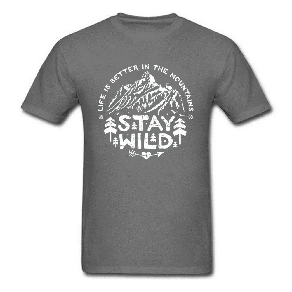 Fitted Stay-Wild-white--3099 Family T-shirts Crew Neck Pure Cotton Men Tops Shirt Short Sleeve Summer Fall Family Tee-Shirt Stay-Wild-white--3099 carbon