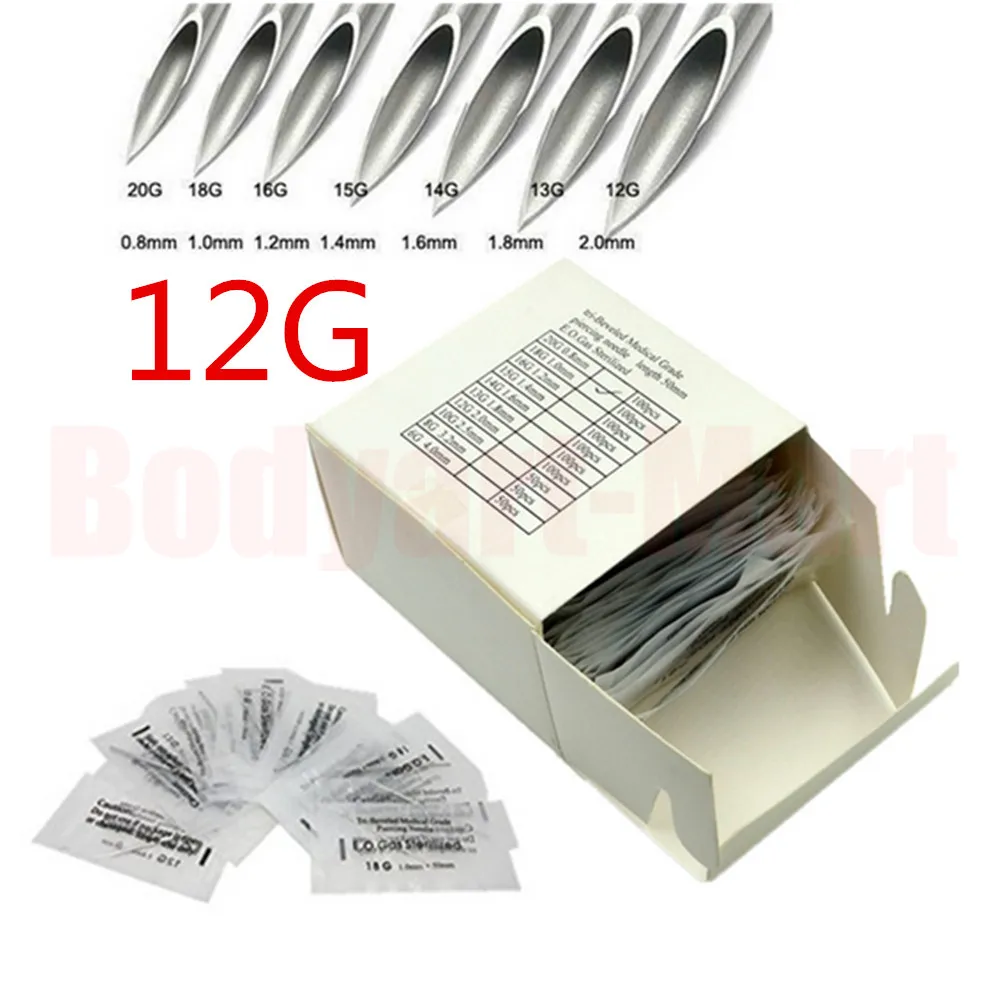 

100PCS 12G Body Piercing Needles Sterilized Steel Piercing Needles 2.0mm Piercing Needles Free Shipping Supply PNC-12G#