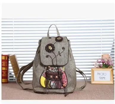 

Fashion String Appliques Shopping Bohemian Backpack!Hot National Floral Embossing Women Cover backrack Nice Gift Canvas Backruck