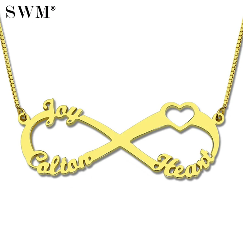 

Custom Name Necklace Gold Color Jewellery Necklaces Infinity Pendant Love Heart Collier Bijoux Chain Gifts For Women Friends