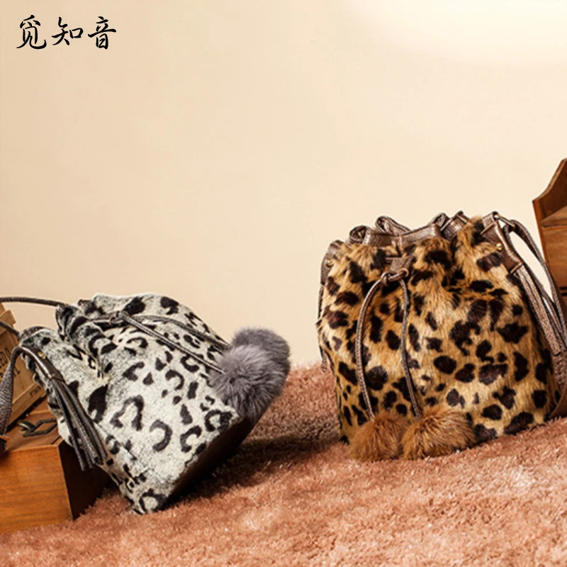 

Female Faux Fur Crossbody Bags For Women 2019 Female Small Bucket Bag Laides Winter Leopard Bag Handbags Hand Bag